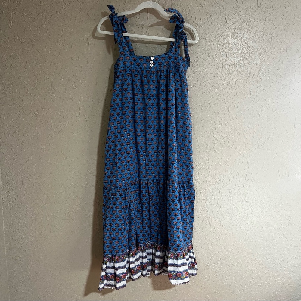 Anthropologie Cleobella India Blue Lotus Flower Midi Dress Size Small